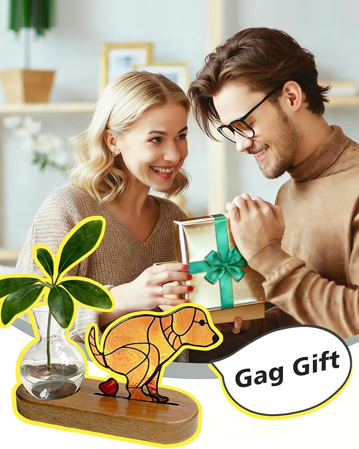 Handmade Dog Propagation Stations： Funny Hydroponic Vase with Wooden Stand for Indoor Plants, for Plant Lovers Women Mom, Office Desk & Home Decor