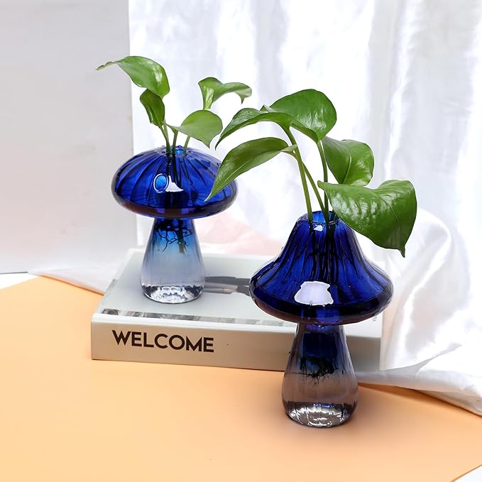 Mushroom Glass Vase Propagation Stations Flower Vases Home Decor Mushroom Planter Cute Vases Garden Decoration Set of 2