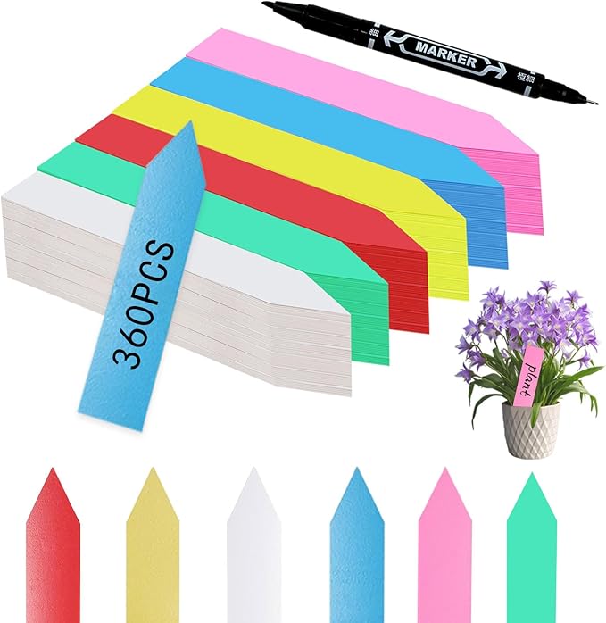 Plant Markers Garden Labels 360 Pcs Plastic Plant Labels Name Tags with Permanent Marking Pen for Seedlings Outdoor Nursery Garden Identification Stakes Tags Pot Marker 6 Colors