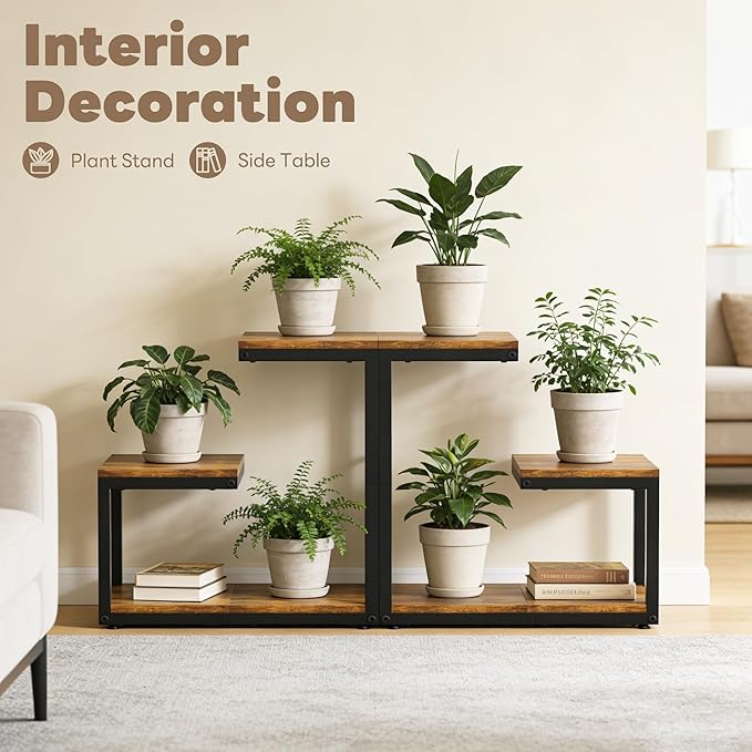 3 Tier Plant Stand Indoor, Thickened Metal Wood Corner Plant Shelf Stands for Multiple Plants, Indoor Tall Plants Stand Tiered Flower Holder for Living Room Patio Garden Balcony(Black+Brown)