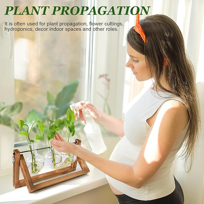 Renmxj Plant Propagation Stations with Wooden Stand & 3 Glass Bulb Vases - Plant Terrarium for Indoor Plants, Home Office Desk Decor, Gardening Gifts for Women Mom, Birthday Gifts for Plants Lovers