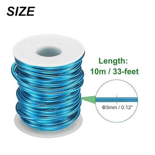 HARFINGTON Bonsai Wire Anodized Aluminum Training Wire Roll 3mm/9 Gauge 33ft Length Bendable Bonsai Tree Wire for Garden, Horticulture, Landscape, Planting, Sky Blue