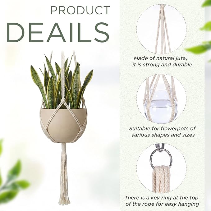 EBOOT 2 Pack 48 Inch Large Macrame Plant Hanger Rope to Hang Flower Pot Plant Holder for Indoor Outdoor Decorations, 4 Legs (Ivory White)