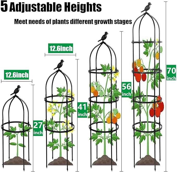 4-Pack 6FT Garden Obelisk Trellis for Climbing Plants,70”Metal Plant Support Tower, Heavy Duty Thickened Tube,Rustproof Black Flower Stand for Vines, Roses, Outdoor & Indoor Use