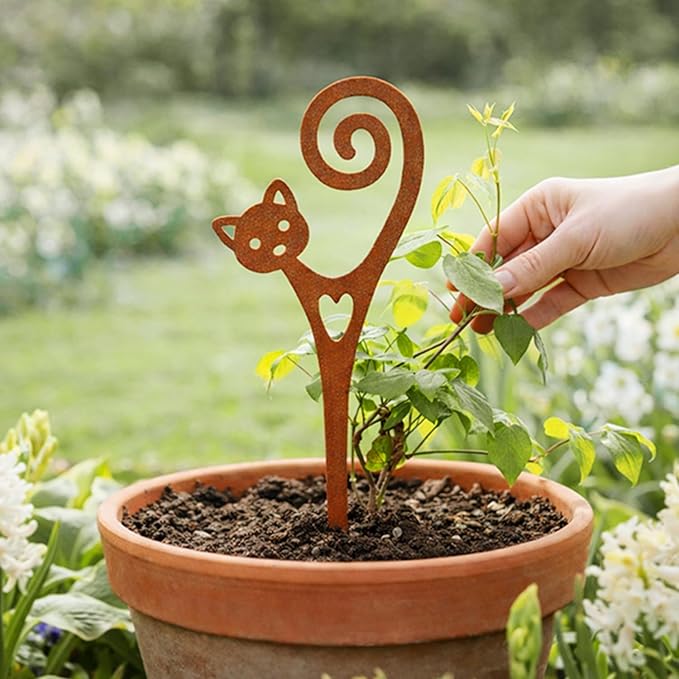 Cat Garden Stake A – Powder-Coated Metal Plant Pick & Cute Decor for Indoor & Outdoor Planters and Gardens
