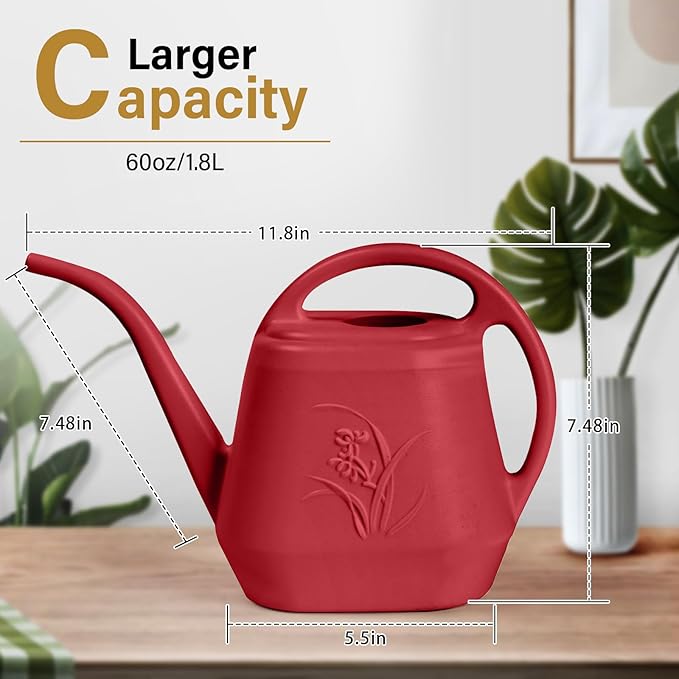 Hand Watering Can - for Home Plant Garden - 1/2 Gallon - Wine Red