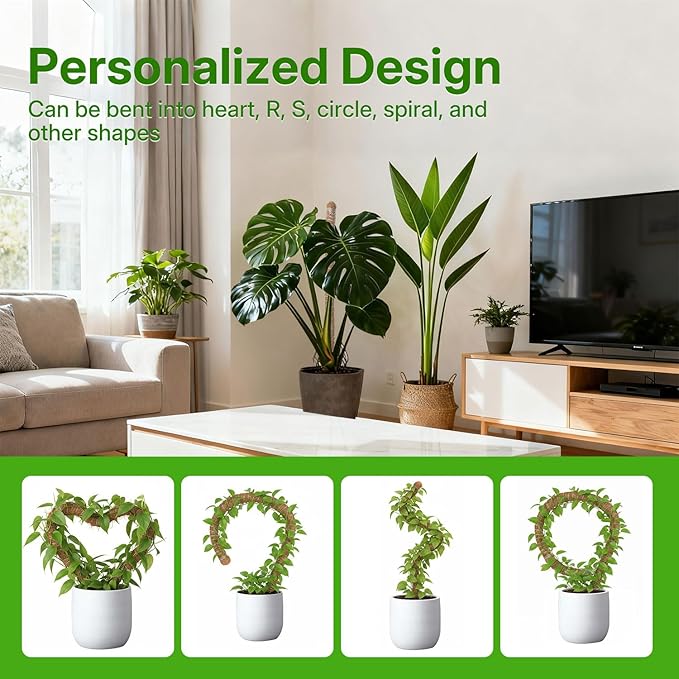 Mcbazel 2 Pack 31.5'' Bendable Moss Pole, Monstera Plant Support, Coco Coir Moss Poles for Climbing Plants, Stakes for Indoor Plant, Accessories for Monstera Pot