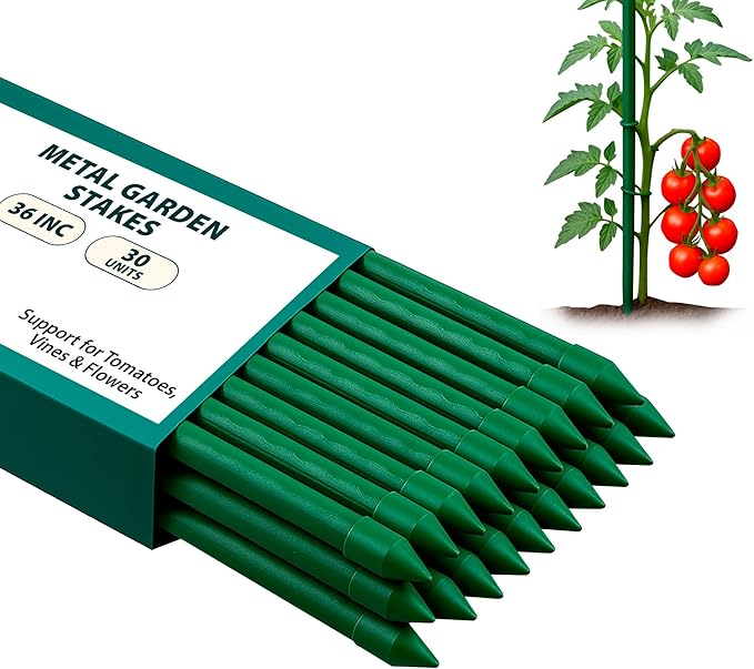 Garden Stakes 40 Inch Pack of 30, Heavy Duty Plastic Coated Metal Plant Stakes, Plant Support Poles for Tomato, Flowers, Climbing Vines