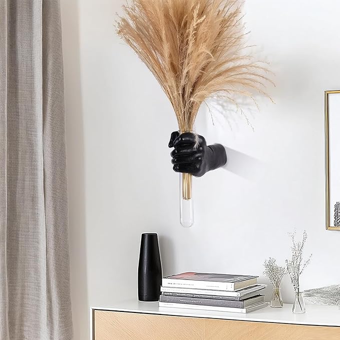 Hand Wall Vase,Black Hand Sculpture for Kinetic Art,Unique Wall Spooky Mounted Planter Decor, Hanging Vase for Unique Decoration in Living Rooms, Entrance and Room,Palmistry vase Statue (Black)