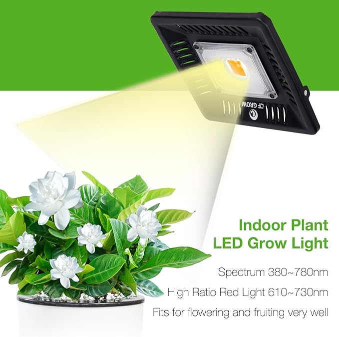 Waterproof 100W LED Grow Light Full Spectrum, CFGROW 3500K White COB LED Grow Light, Natural Heat Dissipation Without Noise, Suitable for Plants All Growing Stage Indoor or Outdoor.