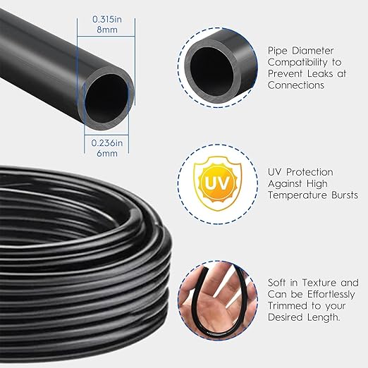 360° Automatic Drip Irrigation Kit - 5/16'' Tubing, Adjustable Universal Spray Nozzle, Copper Atomizing System for Garden/Lawn/Greenhouse - Multi-Directional Rotation, Quick Connectors, 16FT