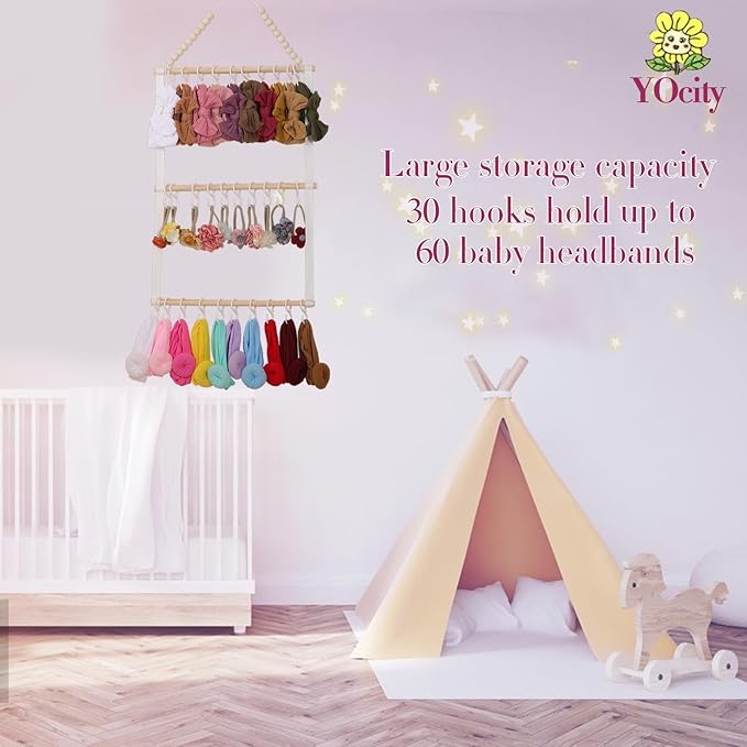 YOcity Headband Holder for Girls Baby Headband Organizer Head Bands Hair Accessories Display Organizer Wall Hanging Decor for Nursery Toddler Girl Room (White)