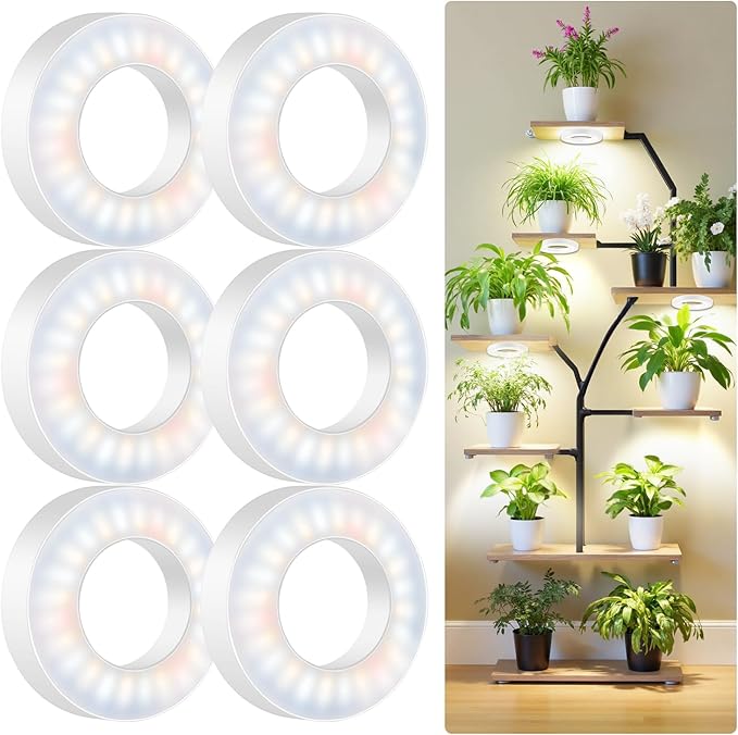 Kullsinss Plant Light, 6 Heads 12V3A Full Spectrum LED Grow Lights for Indoor Plants, 3.5" Under Cabinet Grow Lamp for Small Plants with 6/12/16H Auto Timer, 3 Spectrum Modes, 5 Brightness Levels