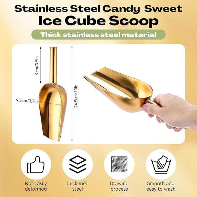 Roshtia 12 Pcs Gold Ice Scoops Stainless Steel Mini Scoop Candy Scoops for Kitchen Dispenser Buffet Jars, Scooping Coffee Bean, Sugar, Flour, Spice (8 oz)