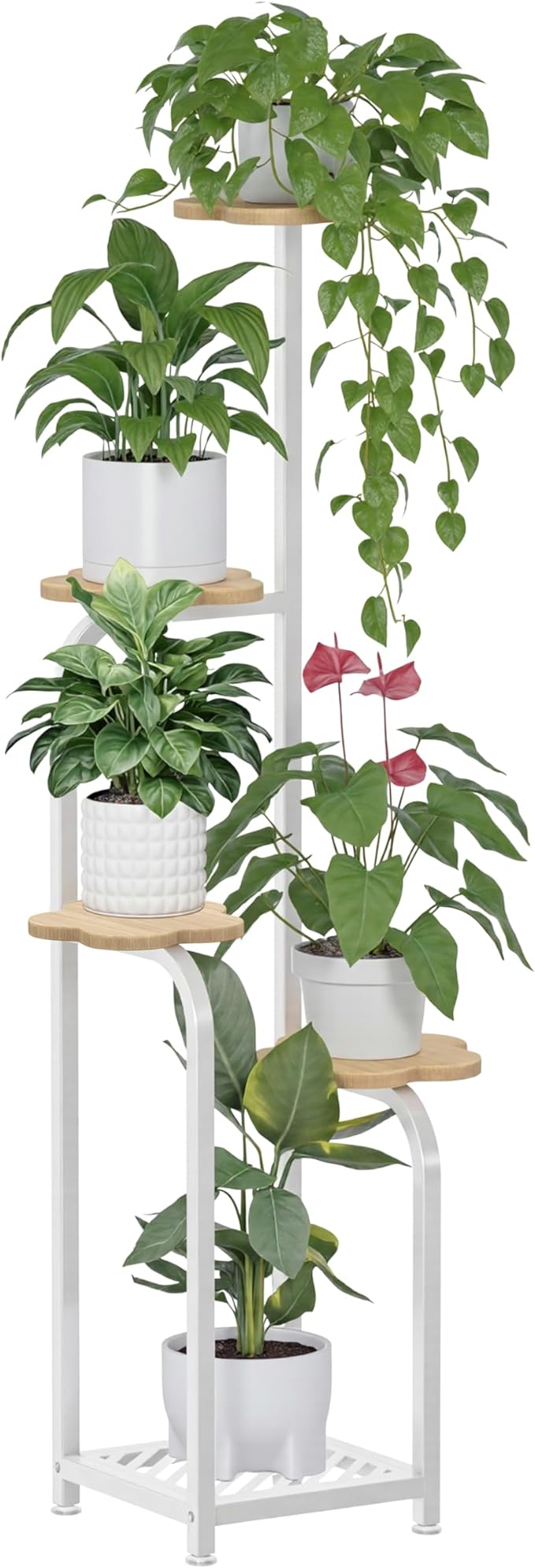 TOSKING 5 Tier Metal Anti-Tip Plant Stand indoor, Wide Base for Pots, Child and Pet Friendly ,Heavy Duty Plant Shelf , Corner Shelf, Flower Pot Stand for Multiple Plants, Indoor Plants Tiered Stand for Living Room Balcony Garden Patio Bedroom (White an...