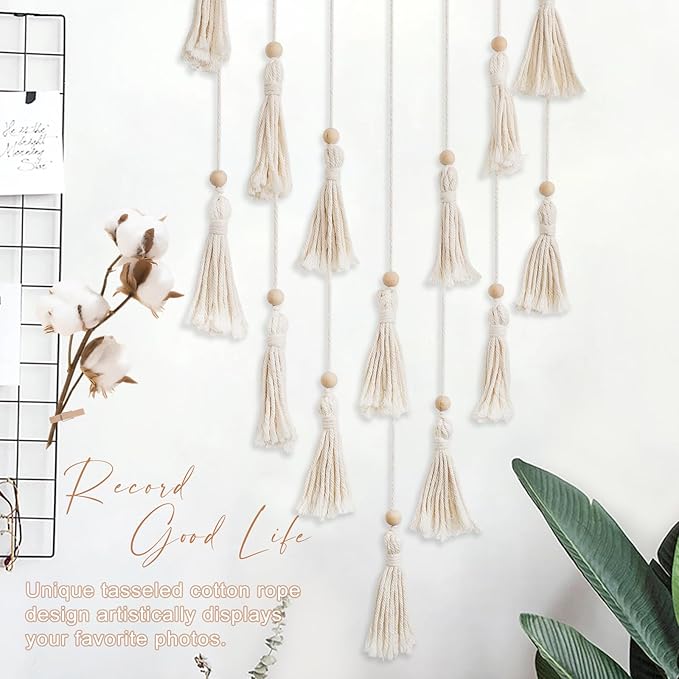 ANROYE Macrame Hanging Photo Display, Picture Holder with 30 Clips for Bedroom Wall, Polaroid Boho Gallery Hangers with LED Light String, Room Decor Gifts for 10 11 12 13 14 Year Old Teen Girl