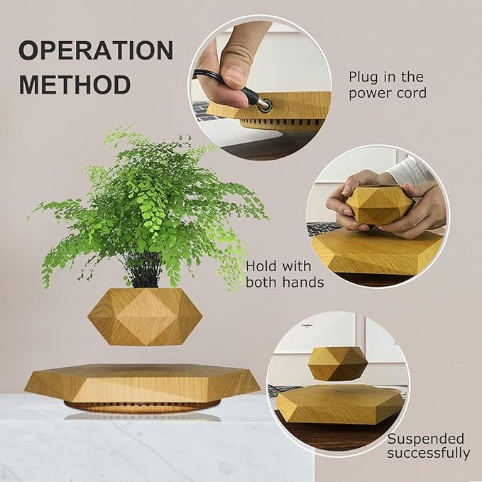 Floating Plant Pot,Planting Flower pots,Levitating Plant Pot,Magnetic levitation,Floating Plant,Hanging Flower pots,Suspendded Flowerpot,Hanging planters (Light Wood Grain)