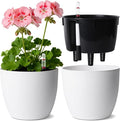 T4U Self Watering Pots for Indoor Plants, 7 Inch Self Watering Planters with Water Level Indicator, Bottom Watering African Violet Pots for Beginners & Busy Plant Owners, BPA-Free (2 Pack, White)