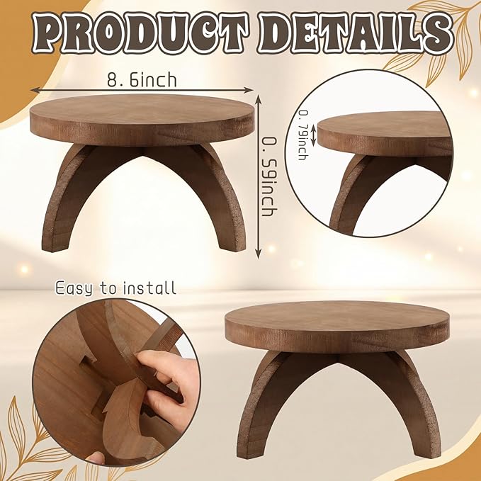 Novabright 1 Pcs Short Plant Pedestal Wood Plant Stool Round Low Wood Riser Pedestal Display Decor Flower Indoor Outdoor Rustic Farmhouse Table Balcony Decor Board Flower Holder Rise (Rustic Color)