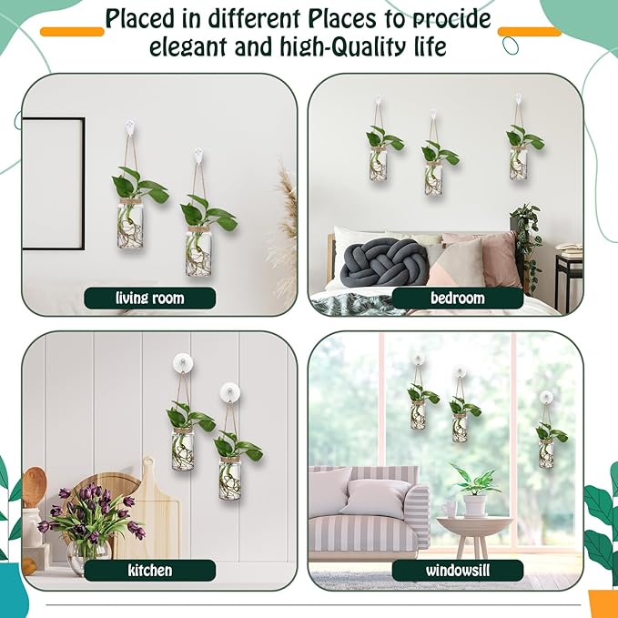 Baderke 9 Sets Window Hanging Propagation Stations 3.54'' Plastic Propagation Vases with Suction Cup & Traceless Nail, Propagated Plant Holder Wall Jars for Office Home Garden Decoration Lover Gift