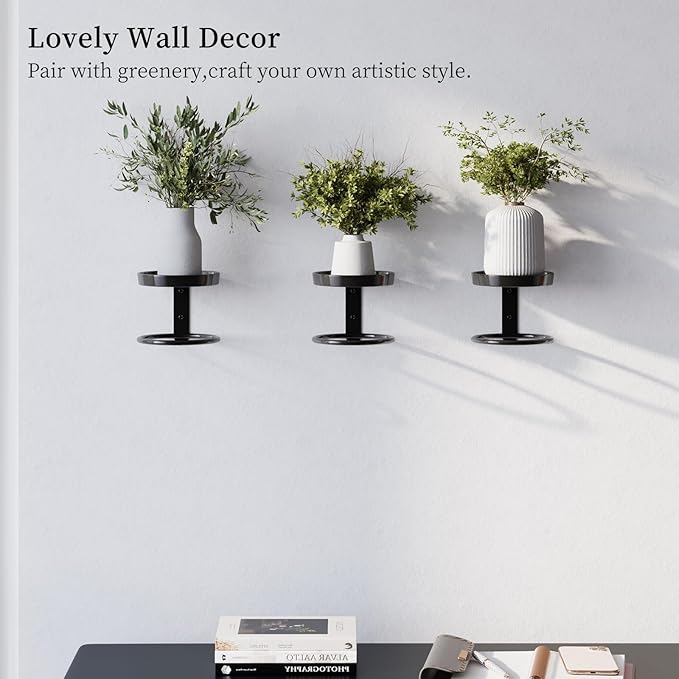 Metal Wall Plant Holder for Indoor Plants, Modern Stylish Wall Decor, Space-Saving Vertical Shelf for Home, Garden & Office 3 Pack Black