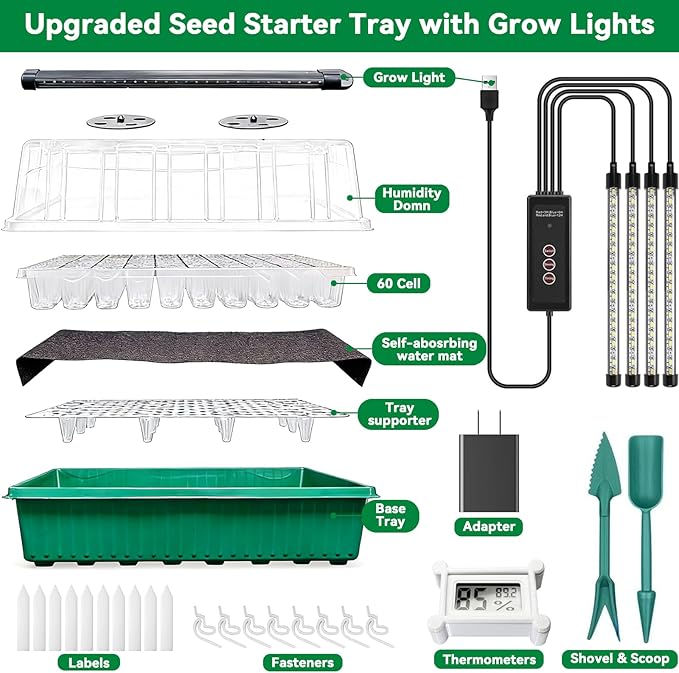 Self-Watering Seed Starter Tray with Grow Light,120-Cell Seed Starter Kit with Humidity Dome,Seed Germination Kit,User-Friendly Plant Germination Trays for Indoor Plants (2-Pack 120-Cell)