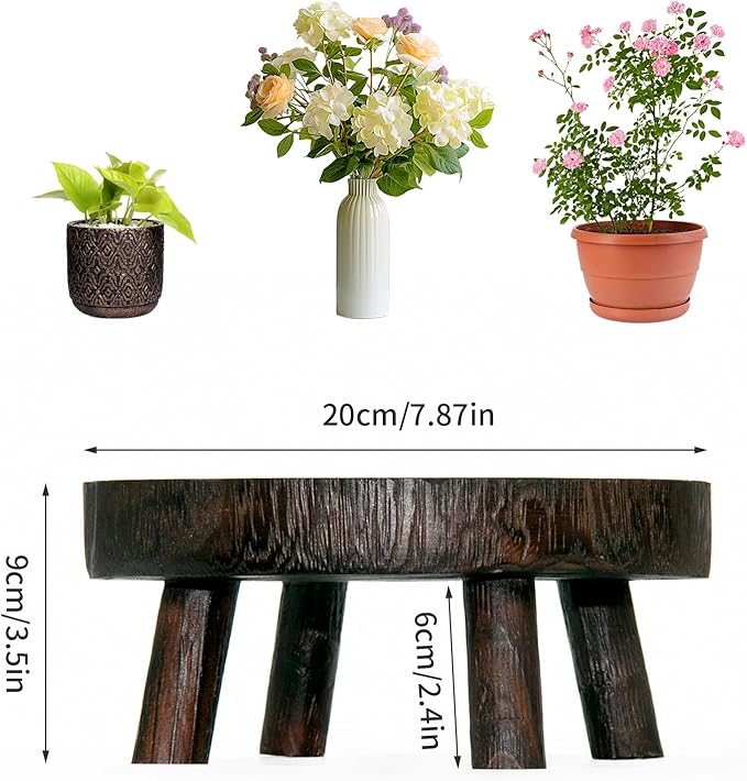 2Pcs Small Wooden Stools for Plants, Wood Stool Plant Stand, 8inch Solid Wood Garden Plant Pot Riser, Mini Round Flower Display Stand Plant Holder Indoor for Home Bonsai Potted Decor (Beige)