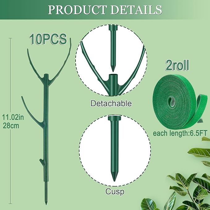 5 Pack Stackable Monstera Plant Support Climbing Plants Support Structures for Indoor Outdoor Plants Plant Holder Stick with Plant Ties for Support Tall Potted Plants, Bonus: 1 Roll of Gardening Tape