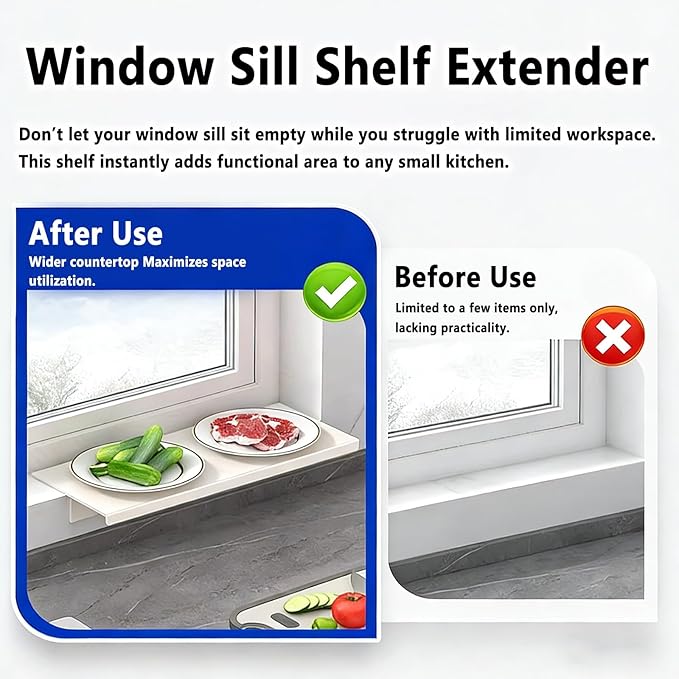 Window Sill Plant Shelf for Balcony, Waterproof Carbon Steel Windowsill Extender Plate, Kitchen Extension Table Magnetic White(6x28in/15x70cm)