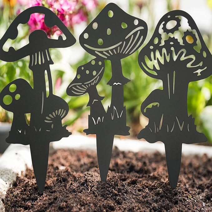 Decorative Garden Stakes， Fairy Garden Stakes, Butterfly Fairy Stakes for Weather Resistant Black Metal Outdoor Decorative Art for Women Gift (Matte Black, 9P-C)