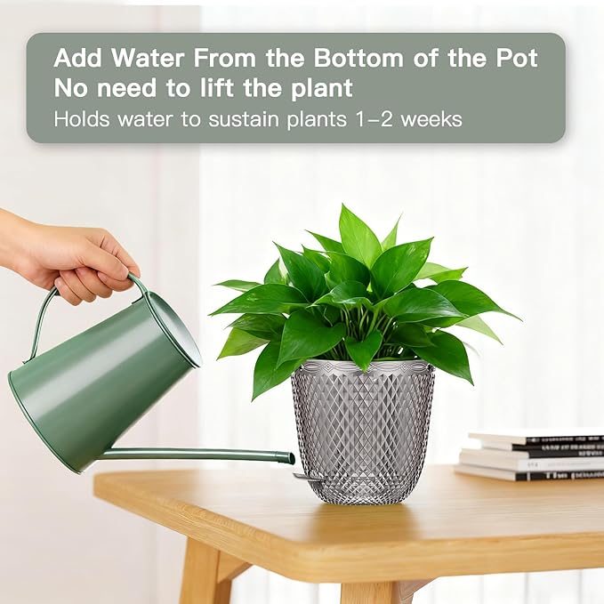 QCQHDU Hanging Planters for Indoor Plants, 2-Pack 5.7 Inch Self Watering Hanging Pots, Plastic Plant Hanger with Drainage Holes and 3 Hooks Chains for Garden Home (Gray)
