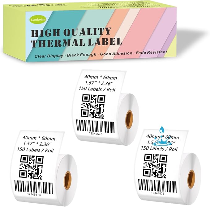 Thermal Labels Compatible for Supvan T50M Pro, Phomemo M110, Label Maker Tape Refill, Weatherproof & Tear-Resistant Thermal Stickers (40mm x 60mm, 1.57''x2.36'')