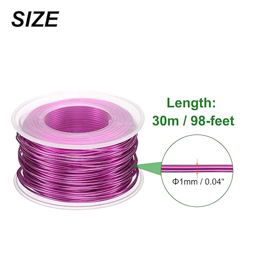 HARFINGTON Bonsai Wire Anodized Aluminum Training Wire Roll 1mm/18 Gauge 98ft Length Bendable Bonsai Tree Kit for Garden, Horticulture, Landscape, Planting, Dark Pink