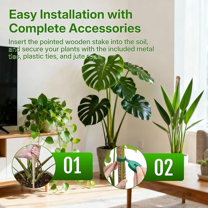 Mcbazel 2 Pack 31.5'' Bendable Moss Pole, Monstera Plant Support, Coco Coir Moss Poles for Climbing Plants, Stakes for Indoor Plant, Accessories for Monstera Pot
