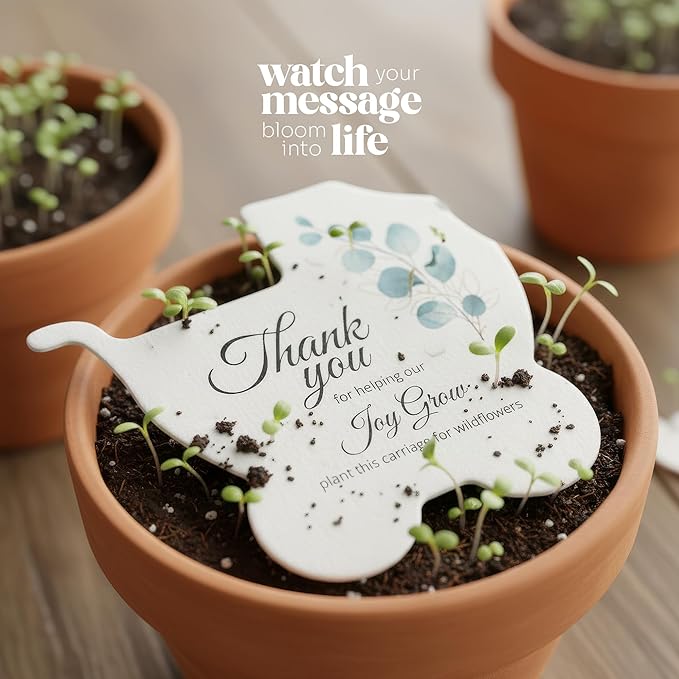12pcs Green Carriage-Shaped Gift Tags with Wildflower Seeds - Writable Gift Wrap Tags for Baby Showers, Mother's Day Present, Party Favors, DIY Crafts, & Earth Day Decorations
