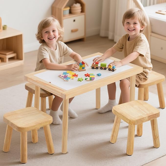 Frogprin Solid Wooden Step Stool for Kids Adults, Short Chair Toddlers Plant Stool, Kids Stool Perfect Matched Sensory Table, Multi-Purpose Sitting for Kitchen Playroom Bathroom Bedroom (2 Pack)