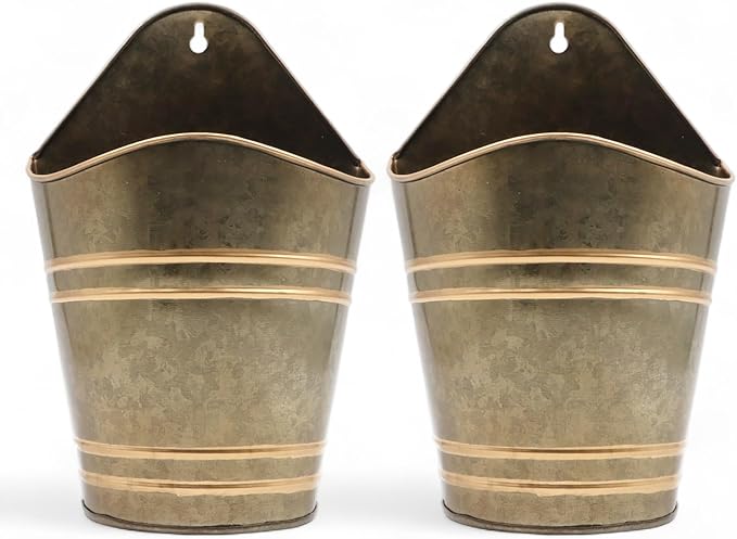 Hosley Set of 2 Zinc Finish Wall Planter with PVC Linner 6.25" L x 4" W x 10" H, Ideal Gift for Floral ArrangementsWedding Home Office Party DIY Indoor Outdoor Garden Patio