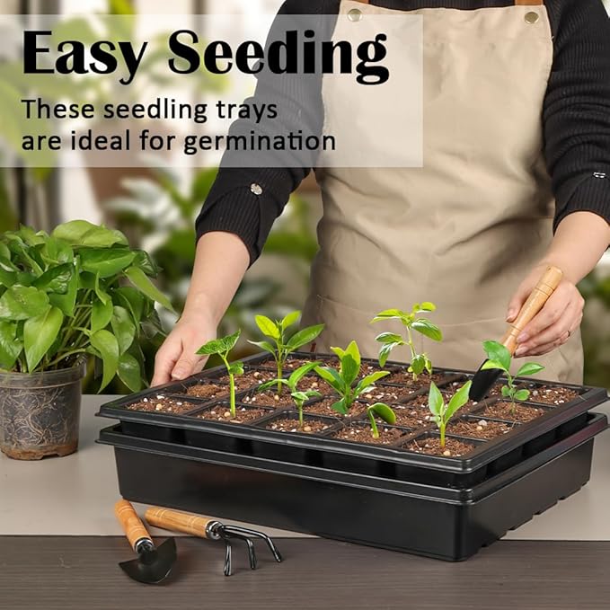 RooTrimmer 10 Pack 2.5 inch Square Pots 3.5 inch Deep 20 Cell Seedling Plug Trays with Water Collection Nursery Trays (15"x11"x3") for Seeds Starting and Transplanting