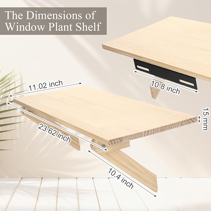 Colingmill Window Sill Plant Shelf 23.6 x 11 Inch Adjustable Window Sill Extender for Indoor Plants Shelf Cat Perch Easy Installation Without Damage for Micro Greens Seed Starter Pots Herb Planters