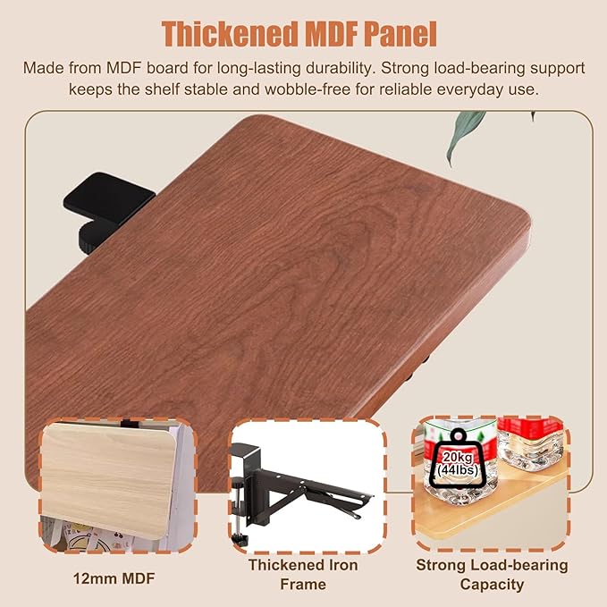 Clamp Window Sill Plant Shelf Foldable, No Drill Desk Extender Tray Space Saving, Wood Window Sill Extender Removable, Countertop Gap Rack(Walnut,90x20cm(35.4x7.9in))