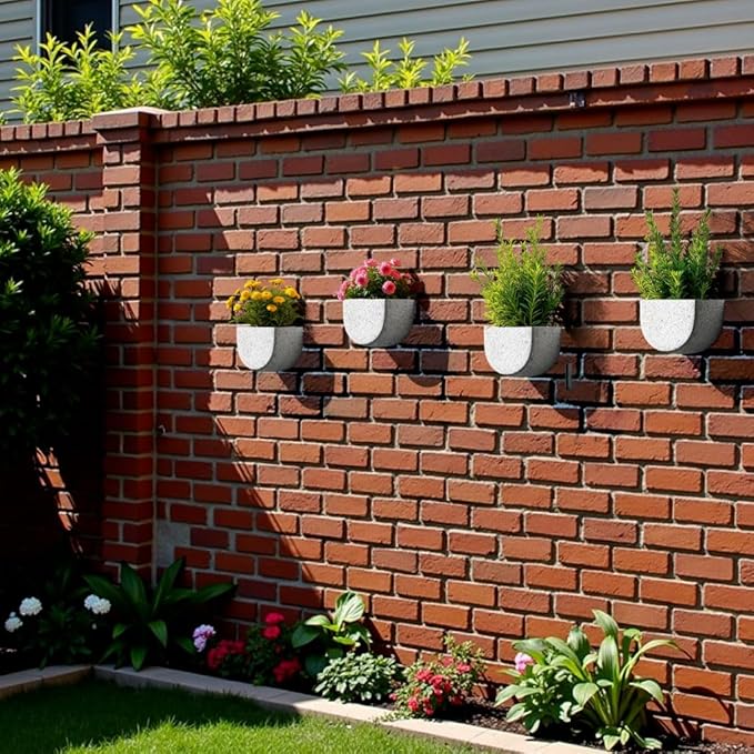 Asnext 2 Pack Wall Hanging Planter Pots for Indoor and Outdoor Plants, 7 Inch Half-Moon-Shaped Plastic Wall Planter, Wall Mounted Succulent Planters (Speckled White)