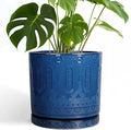 Eightpot 10 Inch Plant Pot - Ceramic Planter Outdoor Plant Pot Indoor with Drainage Holes and Saucer Large Flower Pot Round Decorative Planter for Garden Patio Decor Blue