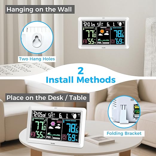 Weather Station with Atomic Clock Indoor Outdoor Thermometer Wireless, Humidity and Temperature Monitor Barometer Hygrometer with High Precision Sensor White