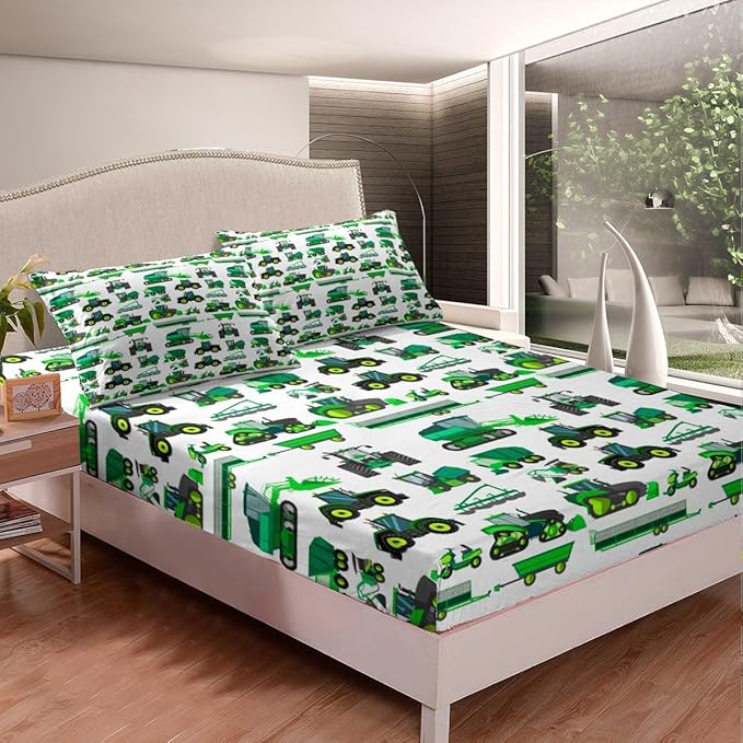 Feelyou Tractors Sheet Set Twin Size Kids Bed Sheets Boys Cartoon Farm Truck Bed Sheets Set Ultra Soft Construction Cars Bedding Set Children Equipment Car Decor Bedroom, Luxury Microfiber