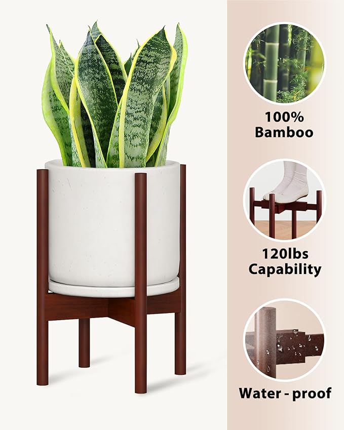 GENTINGBRO Adjustable Plant Stand Indoor, Bamboo Plant Stand Fits 8 9 10 11 12 Inches, Small Corner Planter Holder for Indoor Plants, Single Floor Plant Stands for Living Room Balcony, Reddish Brown
