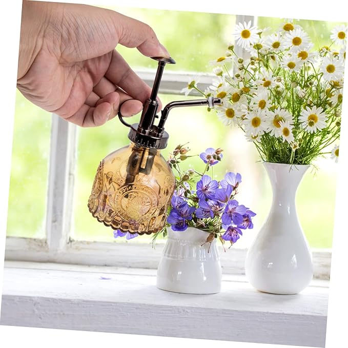 Mikikit Glass Plant Mister Spray Bottle Ergonomic Watering Sprayer for Plants for Succulents and Bonsai Gradient Brown-White Design