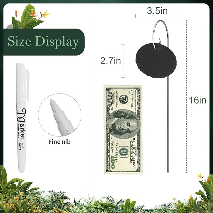 10-Pack Marble Oval Garden Markers,Weatherproof Metal Plant Labels Large Planting Seedling Stake Signs, for Seedlings Herbs Vegetable Greenhouse Gifts with White Marker Pen Labels