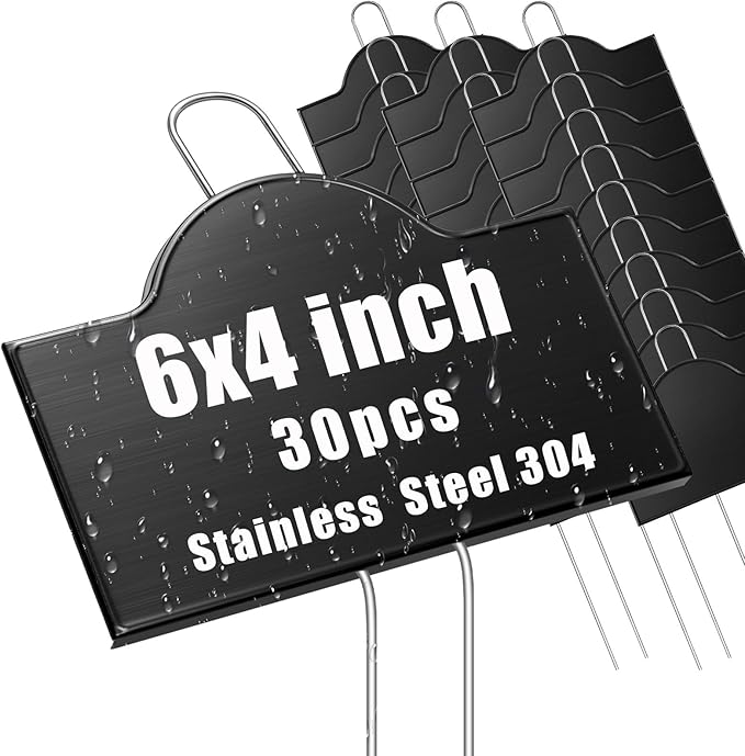 Landhoow 30 Pack Extra Large Metal Plant Labels 6" x 4" with 11'' Stake Stainless Steel Garden Markers Waterproof Memorial Plaques Weatherproof Plant Sign for Vegetable Herb Flower Greenhouse Outdoor