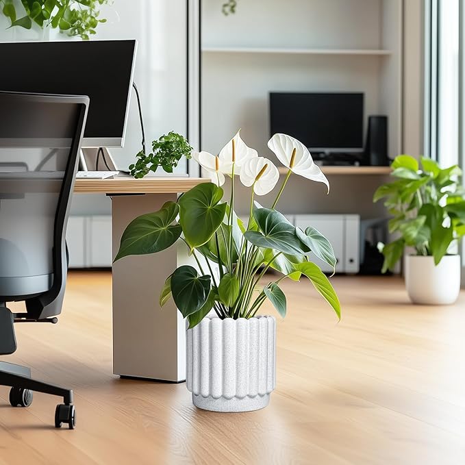 Ceramicfor Ceramic Plant Pots - 9.6 Inch Ceramic Planters with Drainage Hole, Round Flower Pots for Indoor Plants, Modern Fluted Large Planter Outdoor, Home Room Decor, Gardening Gifts, White