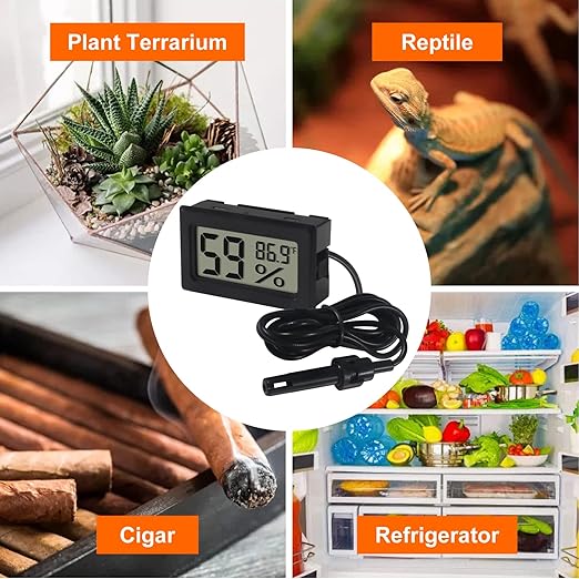 6-Pack Mini Digital Thermometer Hygrometer with Probe Indoor Temperature Humidity Meter Gauge LCD Fahrenheit Display Hygrometer Thermometer Gauge, Black